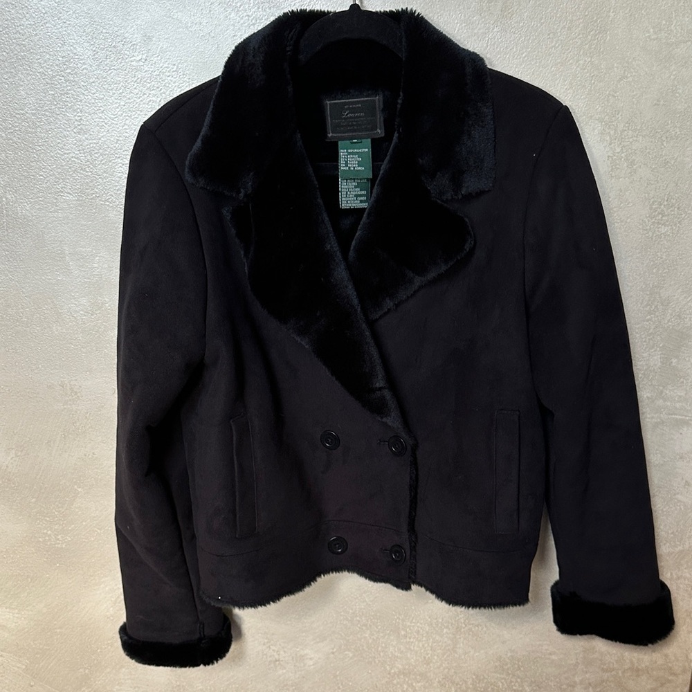 Ralph Lauren Black Label Women's Black Coat with Faux Fur sz small
